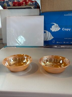 Vtg. Fire King Peach Lustre Laurel Leaf 5” Dessert Berry Bowls Set of 2